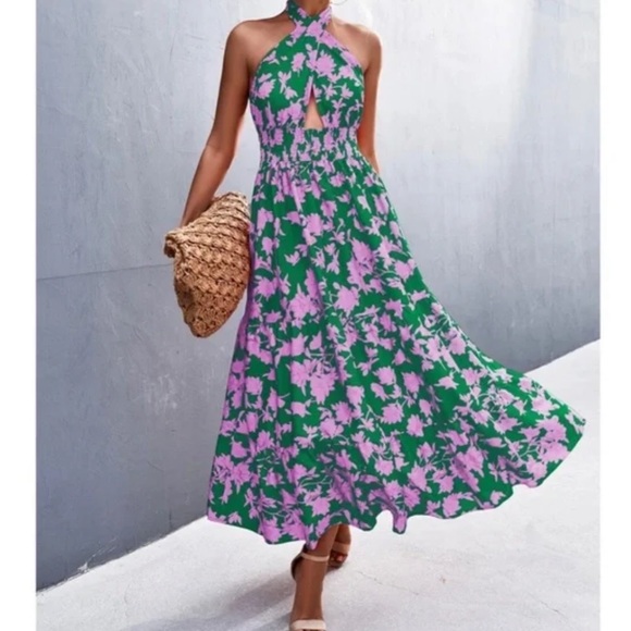 Boho floral print halter maxi dress - Picture 4 of 9